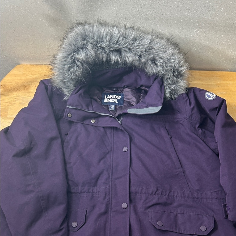 Lands' End Deep Purple Coat with Faux Fur Trim